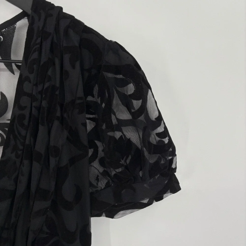Windsor Black Velvet Burnout Mesh Maxi Dress‎ Short Sleeve V Neck S - Picture 6 of 16